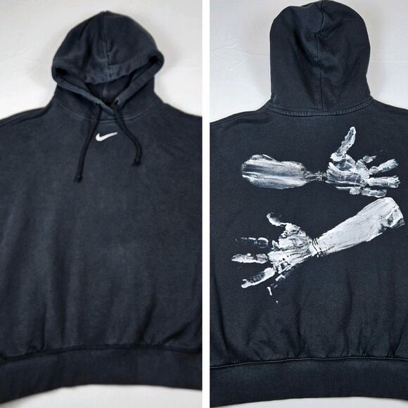 Rare Nike Sportswear Fleece Center Swoosh Hoodie Black Streetwear Graphic Men M - Picture 1 of 14